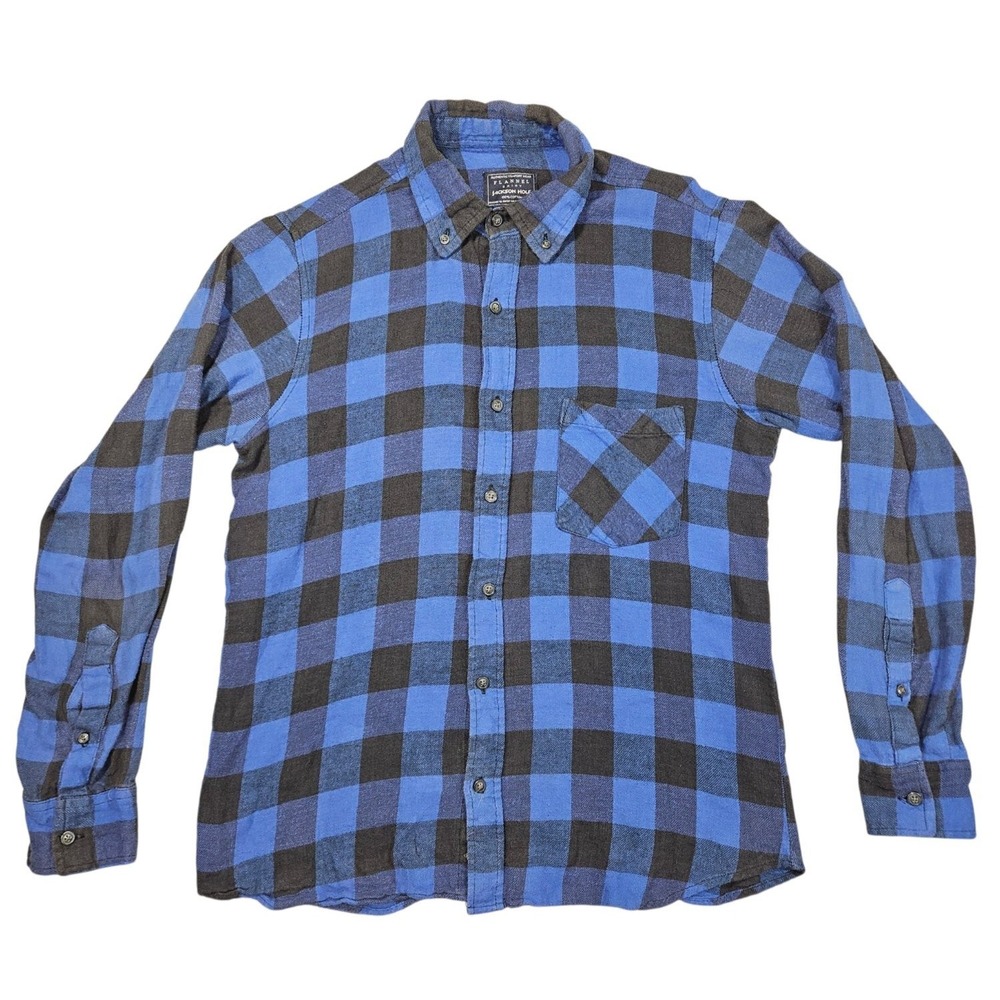 Jackson Hole Mens Medium Blue Black Buffalo Plaid Flannel Shirt 100 Cotton